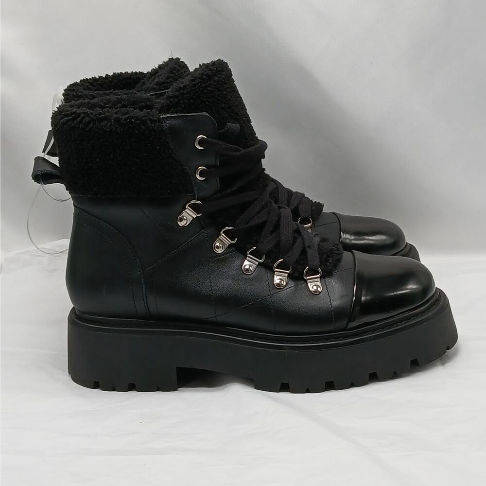 Steve Madden Reyen Platform Combat Boots Womens 10M Black Moto Faux Fur Gorpcore